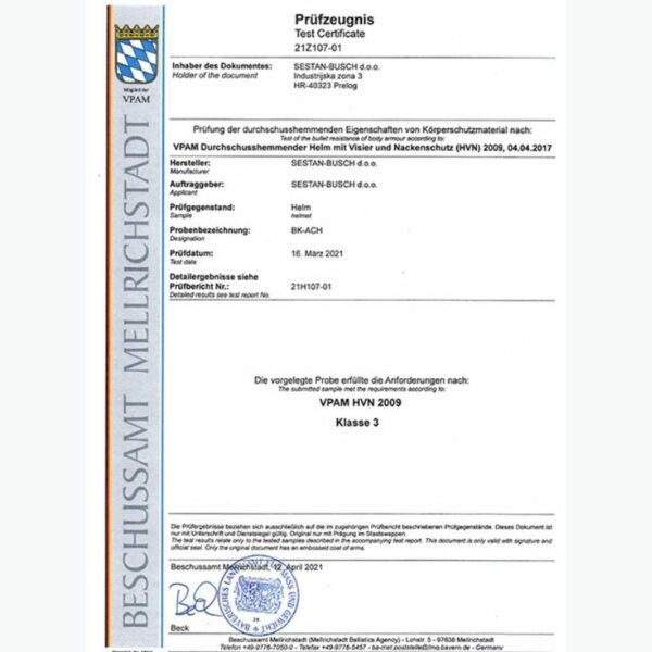 Ballistischer Kevlar-Helm der Klasse IIIA SESTAN BUSCH BK-ACH-MC